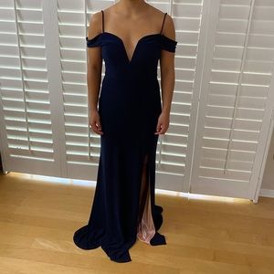 Off-Shoulder Floor Length Navy Blue Gown